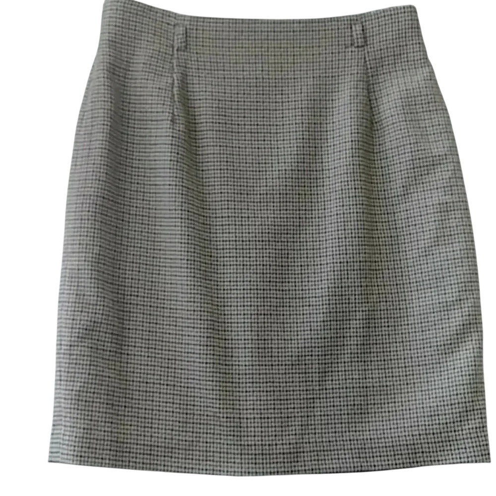 Jones New York Grey Worsted Wool Micro Check Pencil Skirt Size 14 Made in USA